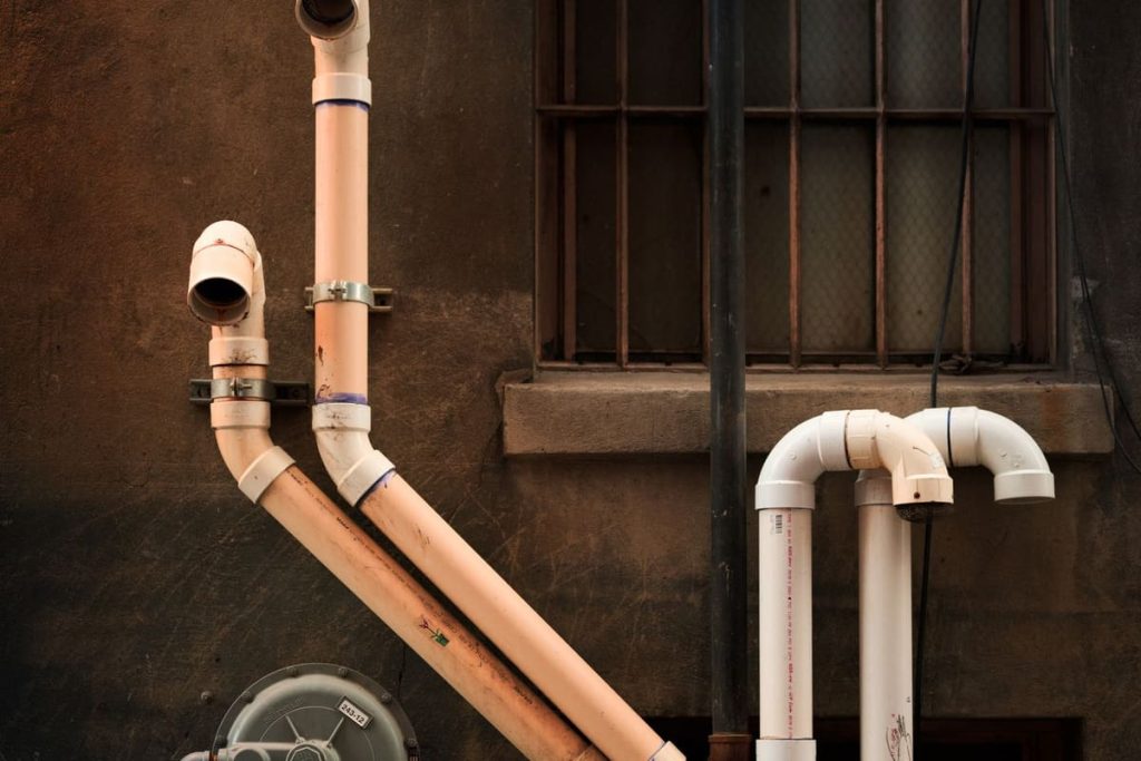 Drain pipes running down a building wall