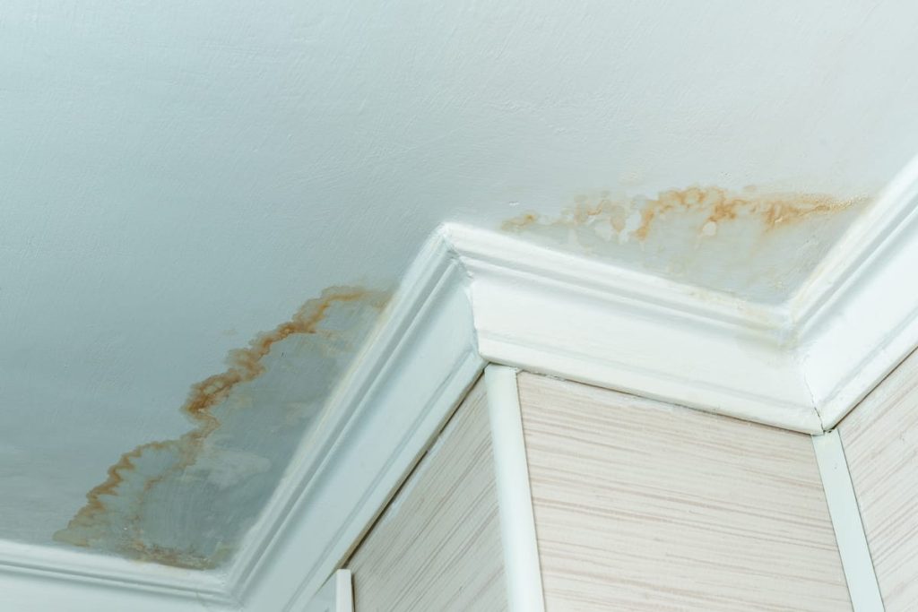 Water stain along a ceiling edge